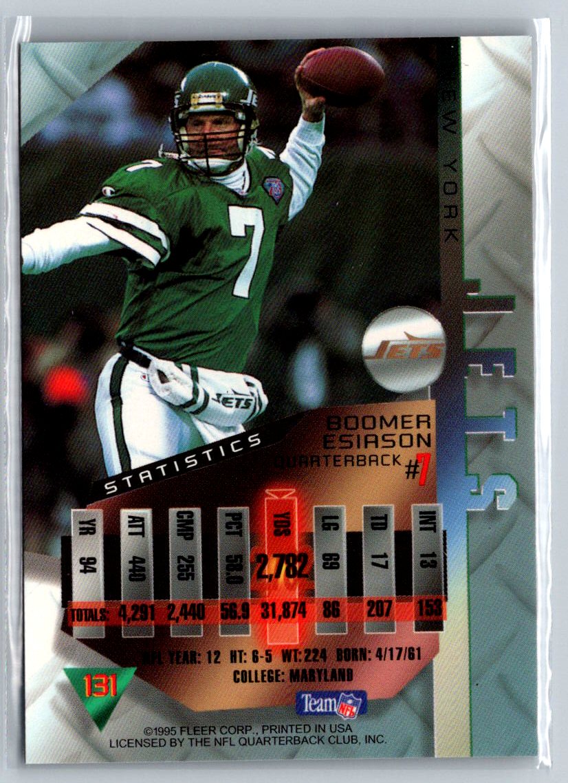 1995 Fleer #131 Boomer Esiason New York Jets - Picture 2 of 2
