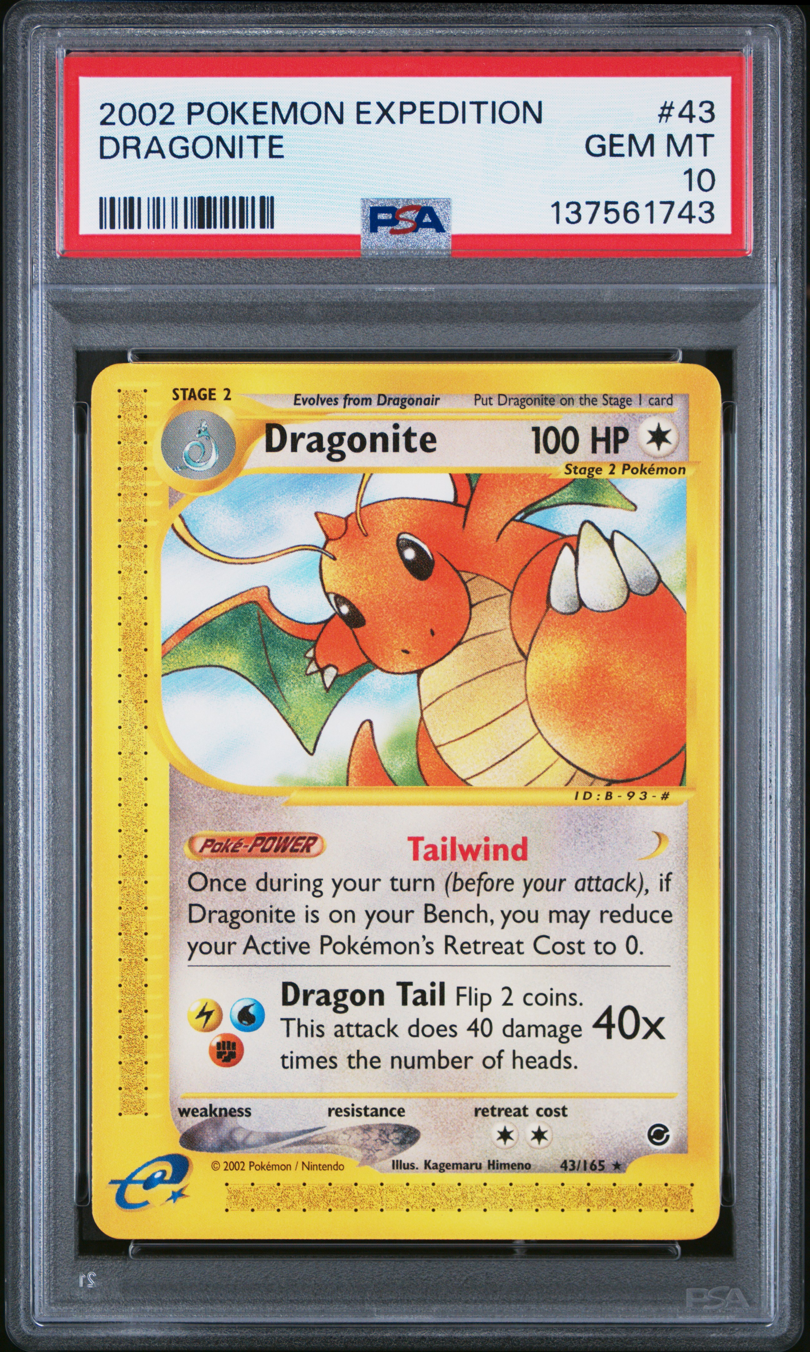 2002 Pokemon Expedition #43 Dragonite PSA 10 GEM MINT
