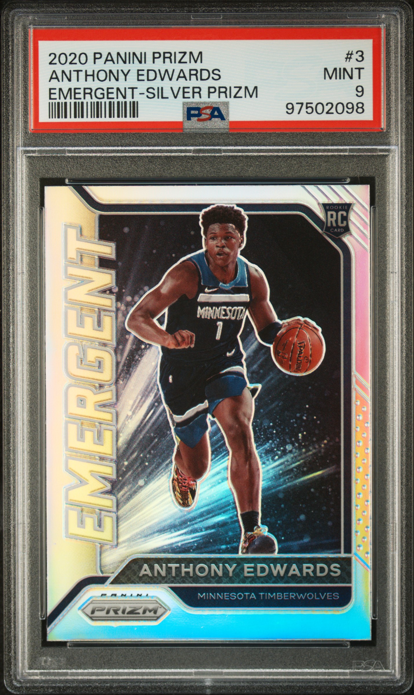 Anthony Edwards 2020 Panini Prizm Emergent #3 Emergent-Silver Prizm PSA 9