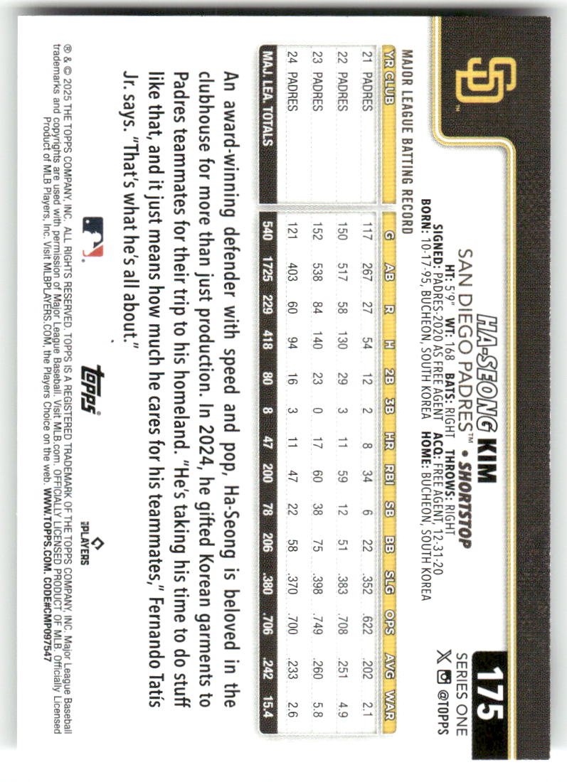 2025 Topps Baseball Series 1 (1-175) ** COMPLETE YOUR SET ** NM WITH SCANS - Picture 352 of 352