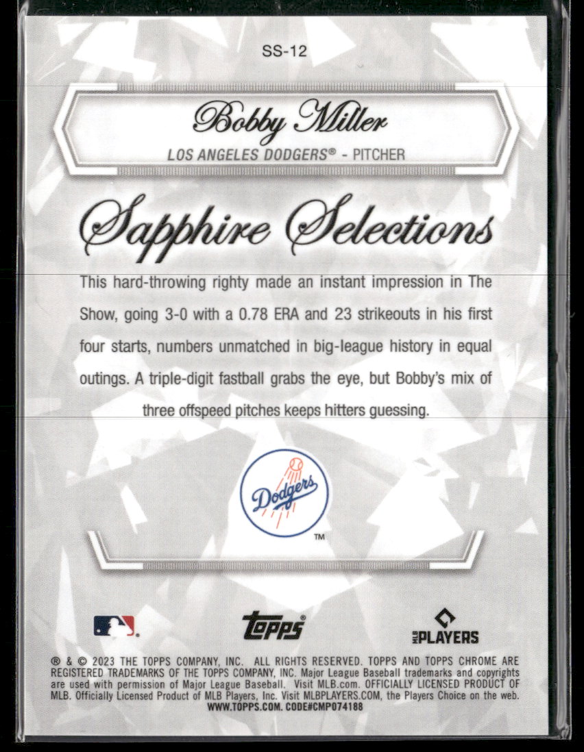 2023 Topps Chrome Sapphire Selections Orange Bobby Miller #/25 #SS-12 - Back