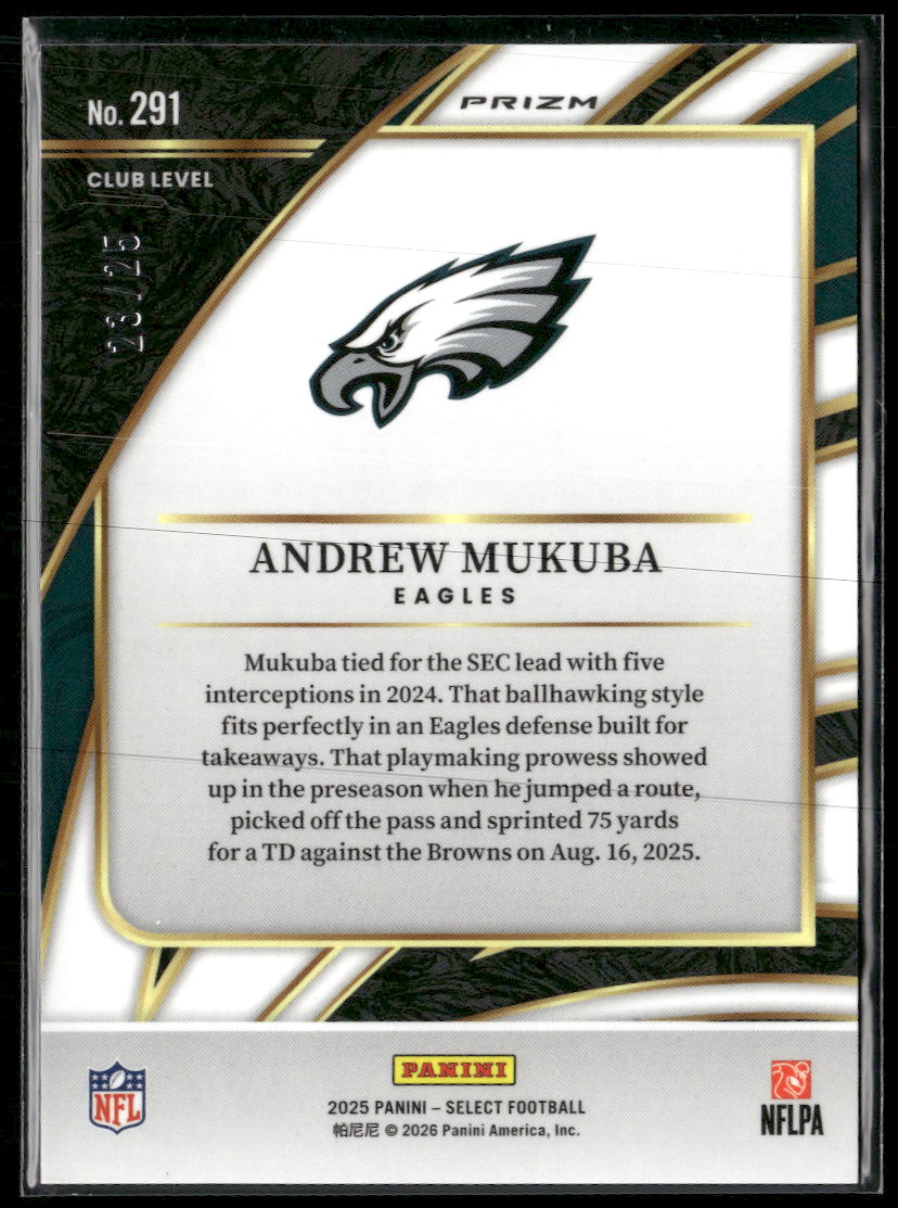 2025 Panini Select Tie-Dye Prizm Andrew Mukuba #/25 #291 - Back