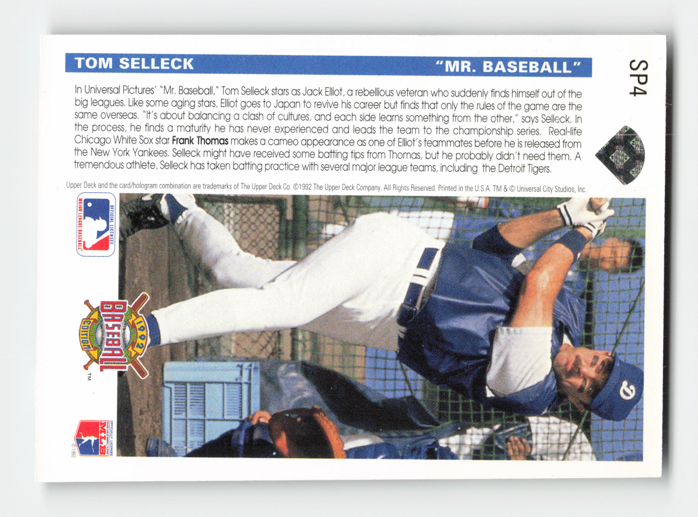 1992 Upper Deck #SP4 Tom Selleck Near Mint or Better - Picture 2 of 2