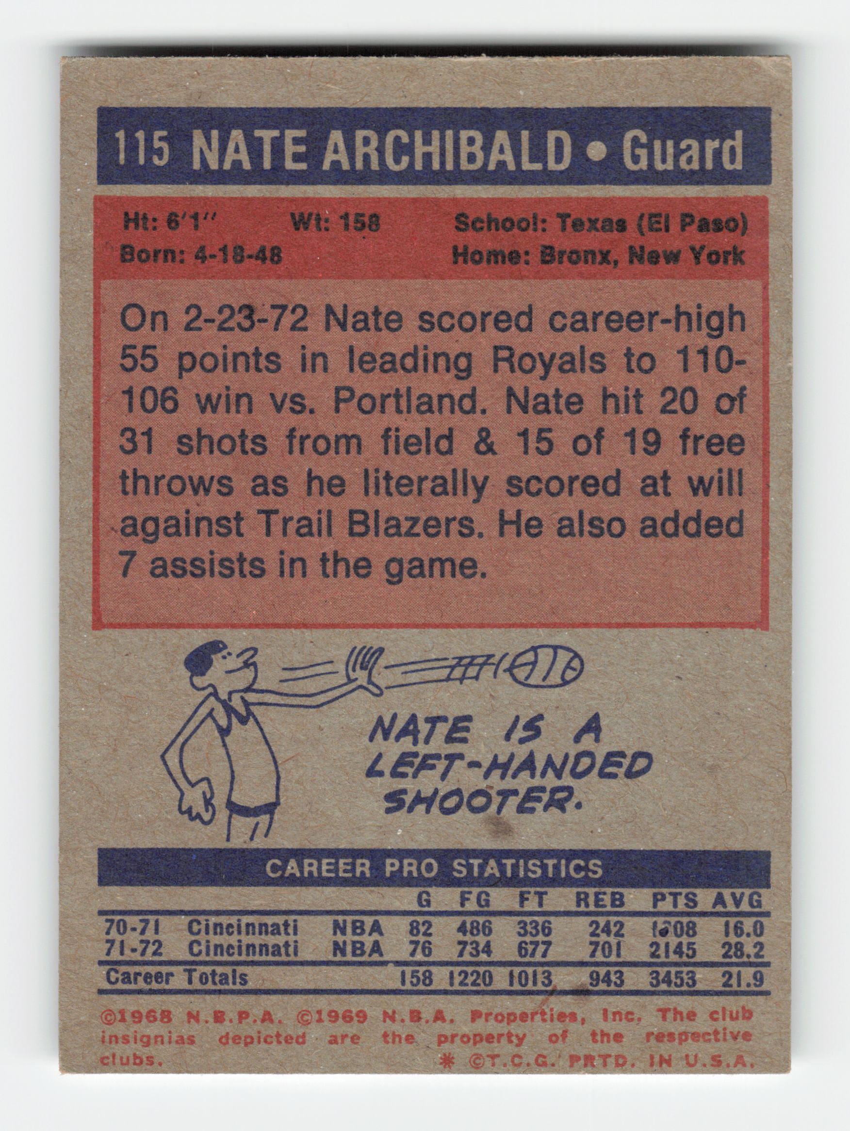 1972-73 Topps #115 Nate Archibald Very Good