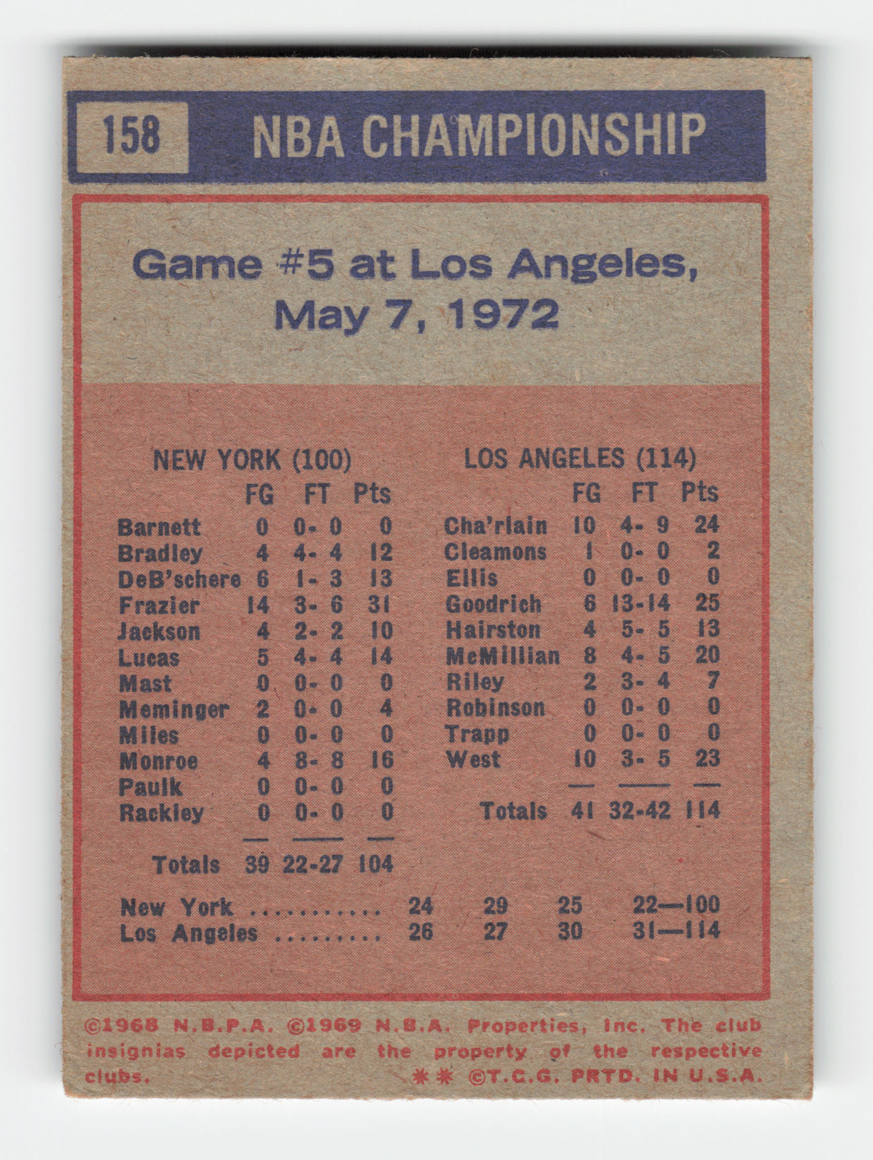 1972-73 Topps #158 Jerry West 1971-72 NBA Finals Game 5 Very Good