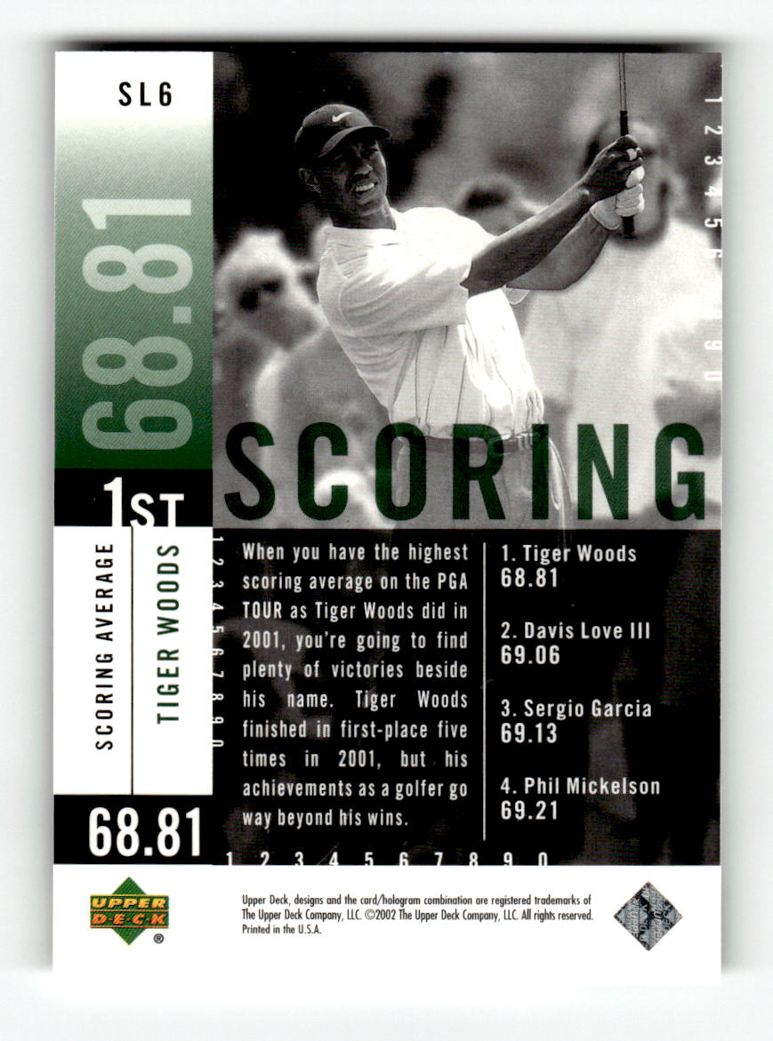 2002 Upper Deck Stat Leaders #SL6 Tiger Woods Near Mint or Better - Picture 2 of 2