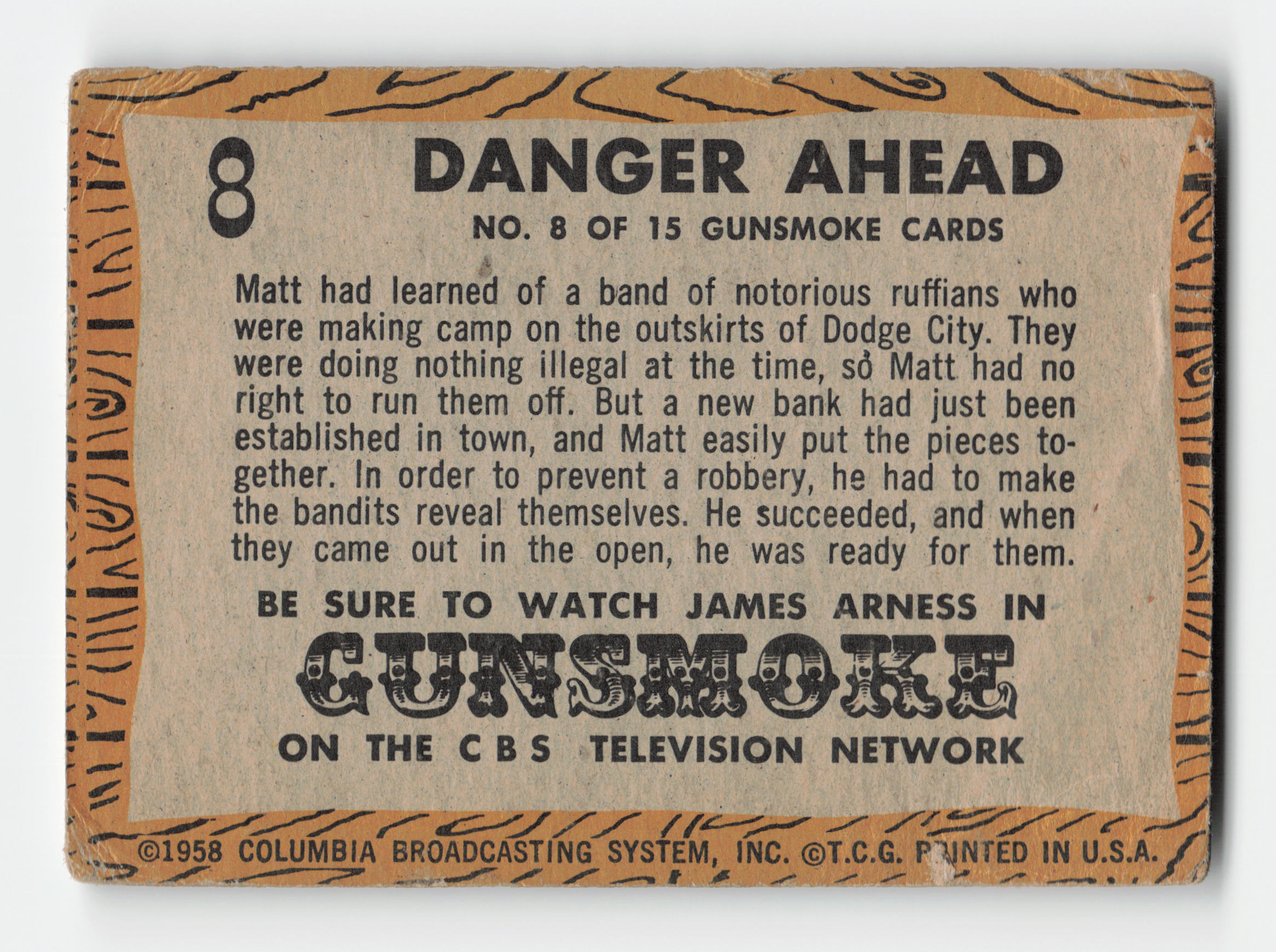 1958 Topps T.V. Westerns #8 Danger Ahead Poor - Picture 2 of 2