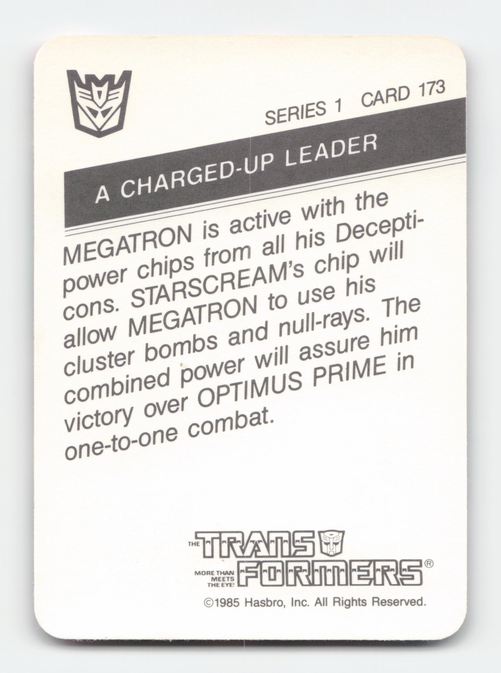 1985 Hasbro Transformers #173 A Charged-Up Leader Excellent - Picture 2 of 2