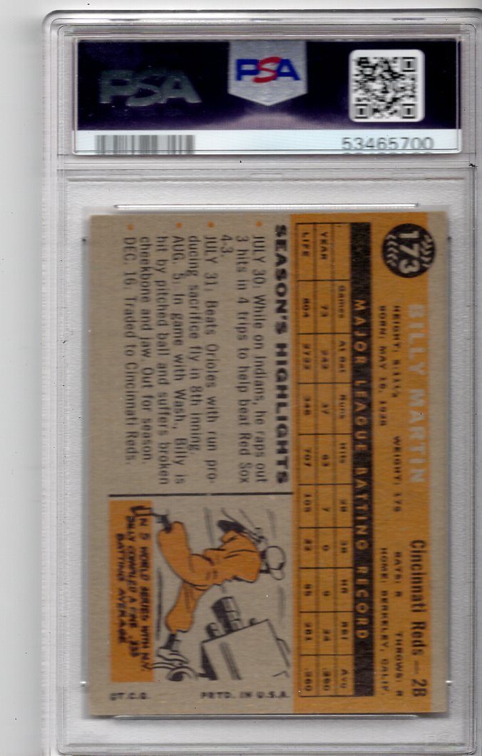 1960 Topps #173 Billy Martin PSA 4 - Picture 2 of 2