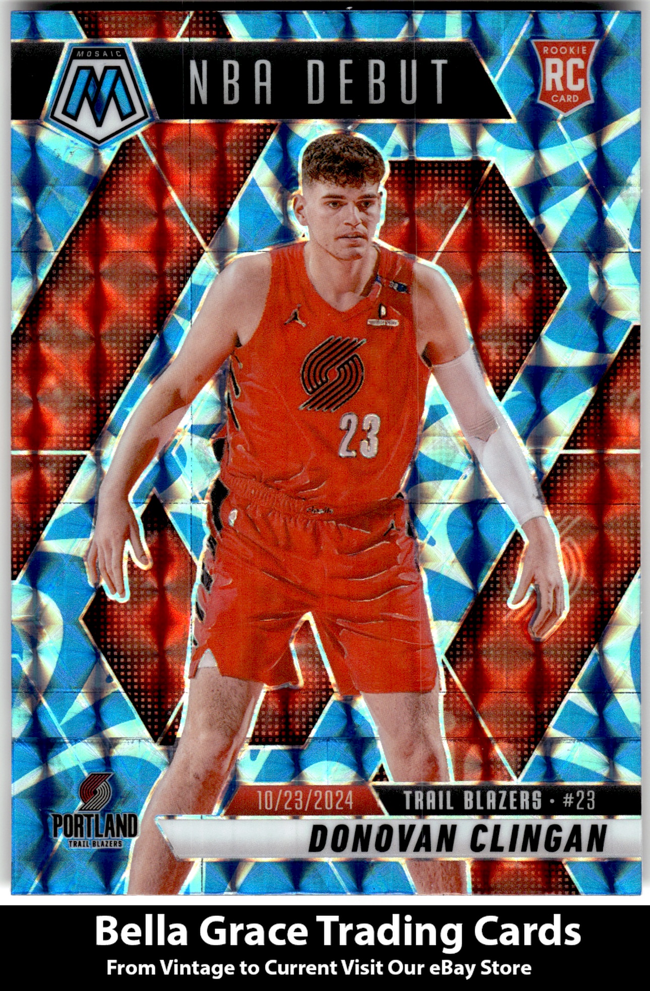 2024-25 Mosaic #261 Donovan Clingan Trail Blazers Reactive Blue Mosaic Rookie