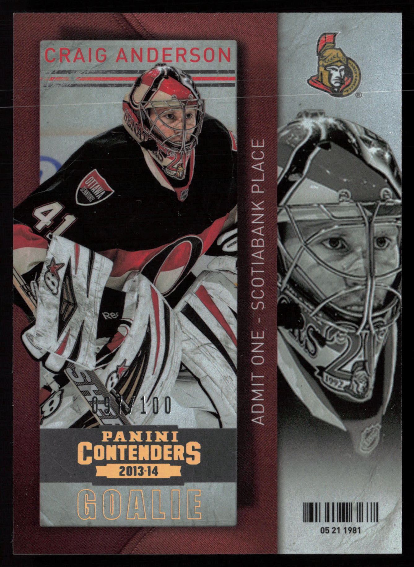 2013-14 Panini Contenders #79 Gold Craig Anderson SN #/100