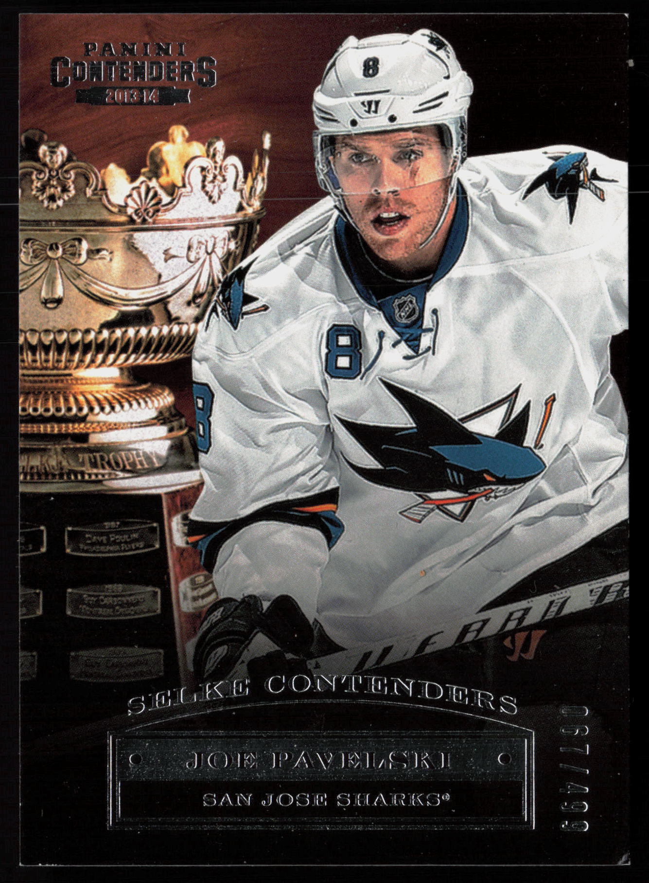 2013-14 Panini Contenders #SC-15 Selke Contenders Joe Pavelski SN #/499