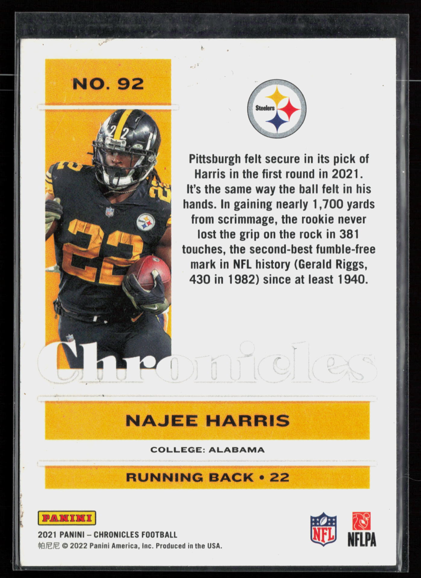 2021 2021 Panini Chronicles Najee Harris Football card — Back thumbnail