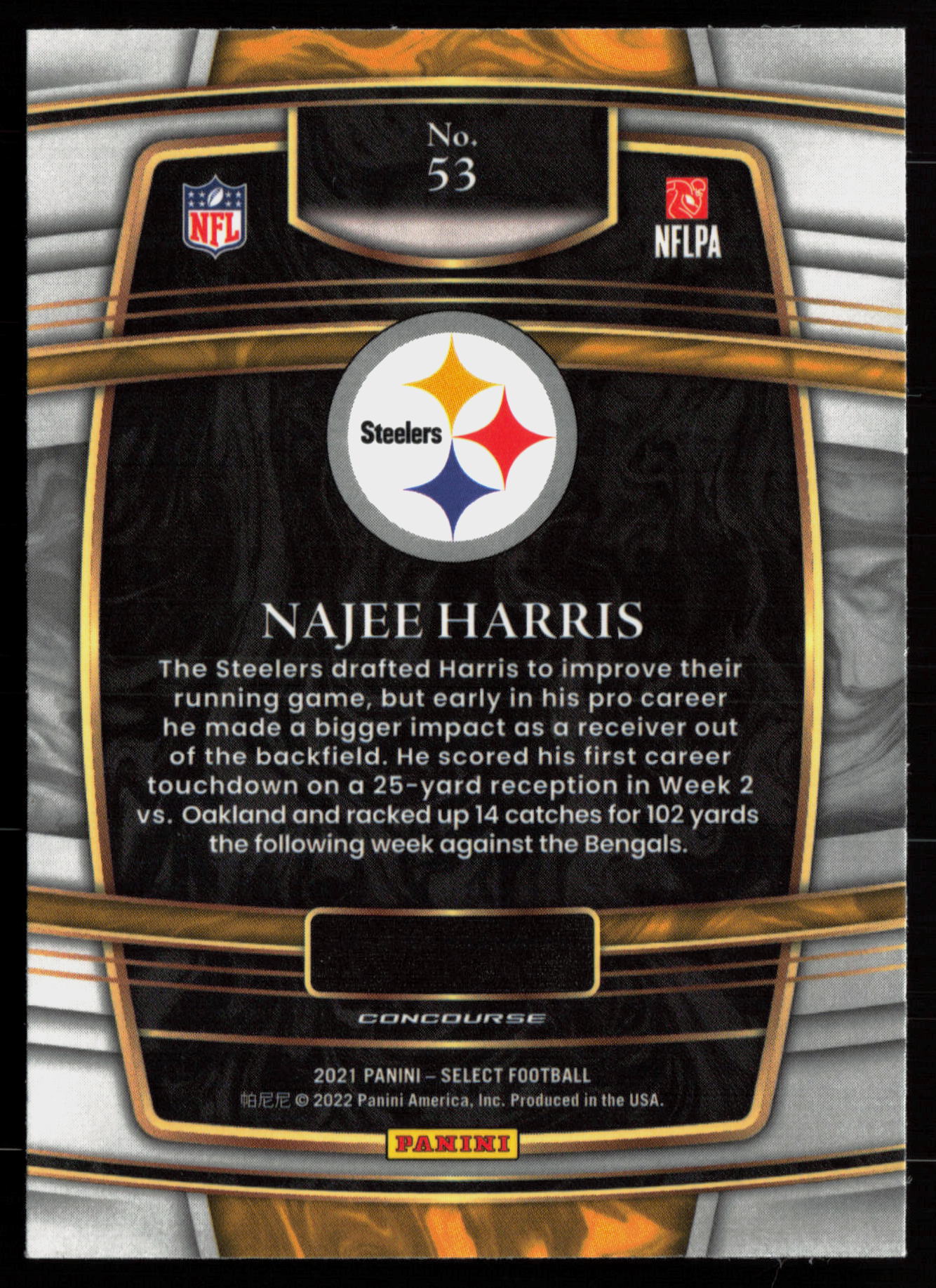 2021 2021 Panini Select Najee Harris Football card — Back thumbnail