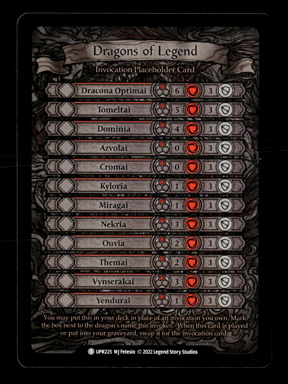 Uprising #UPR225 Dragons of Legend Invocation Placeholder Card