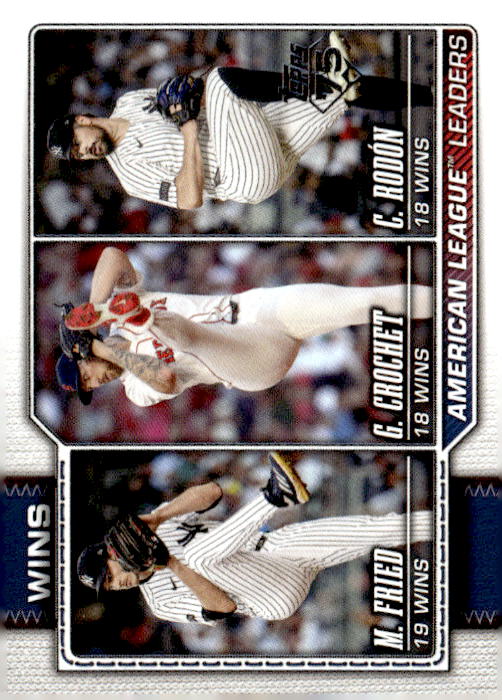 2026 Topps #130 American League Leaders Wins (Max Fried / Garrett Crochet / Carlos Rodon)