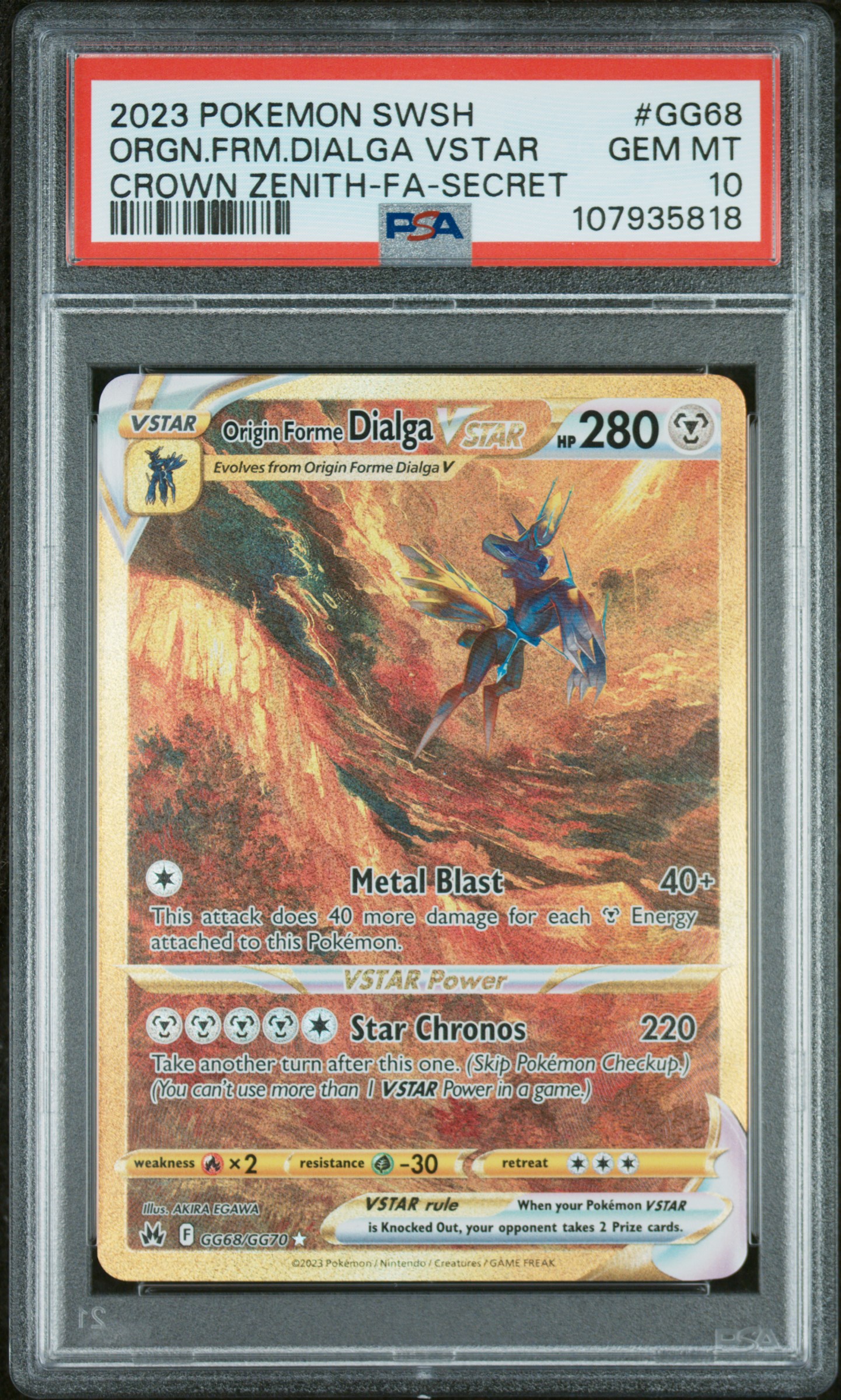 Origin Forme Dialga VSTAR Gold Secret - GG68 — PSA 10
