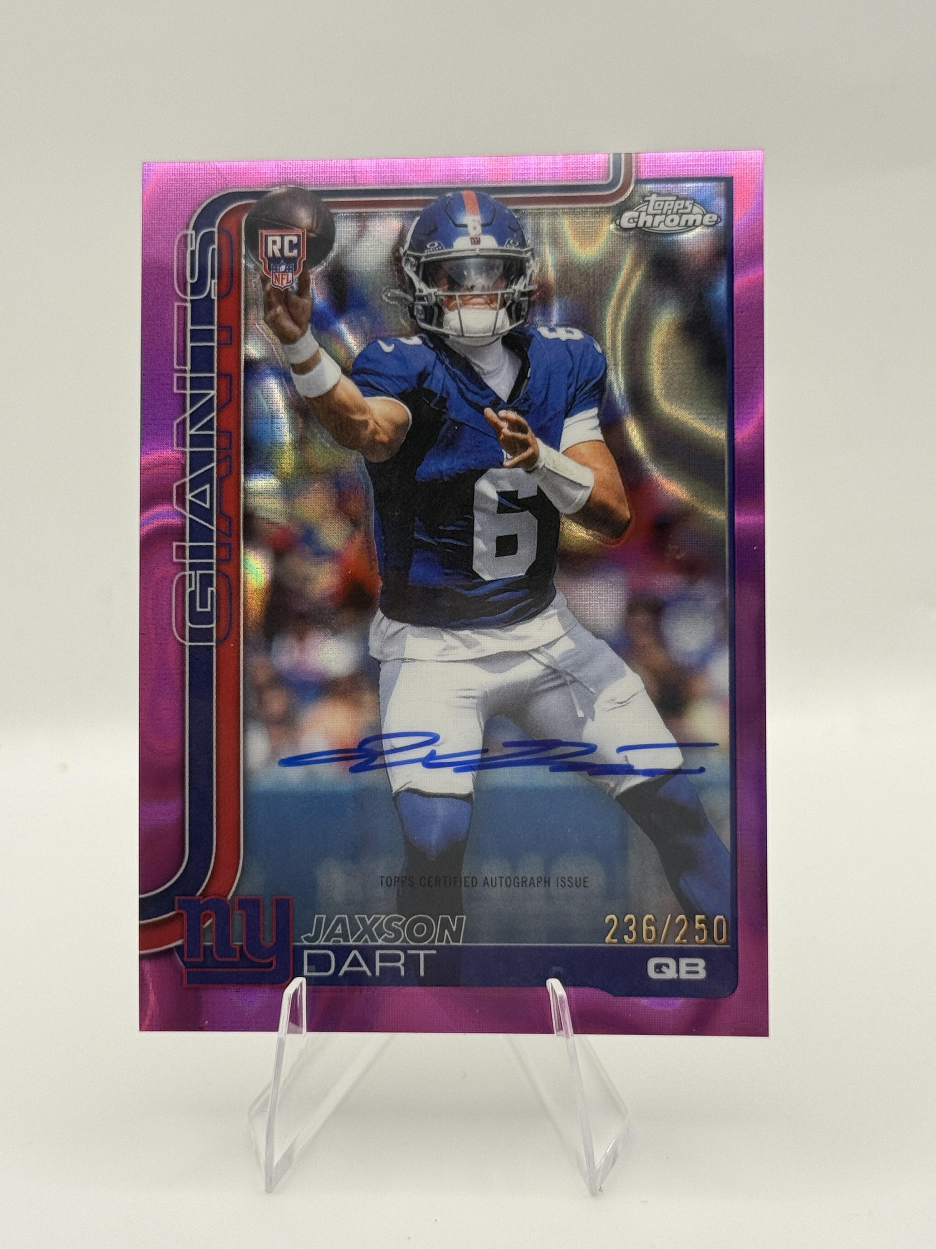 Jaxson Dart 2025 Topps Chrome Chrome Rookie Autographs Pink Lava Refractor #/250