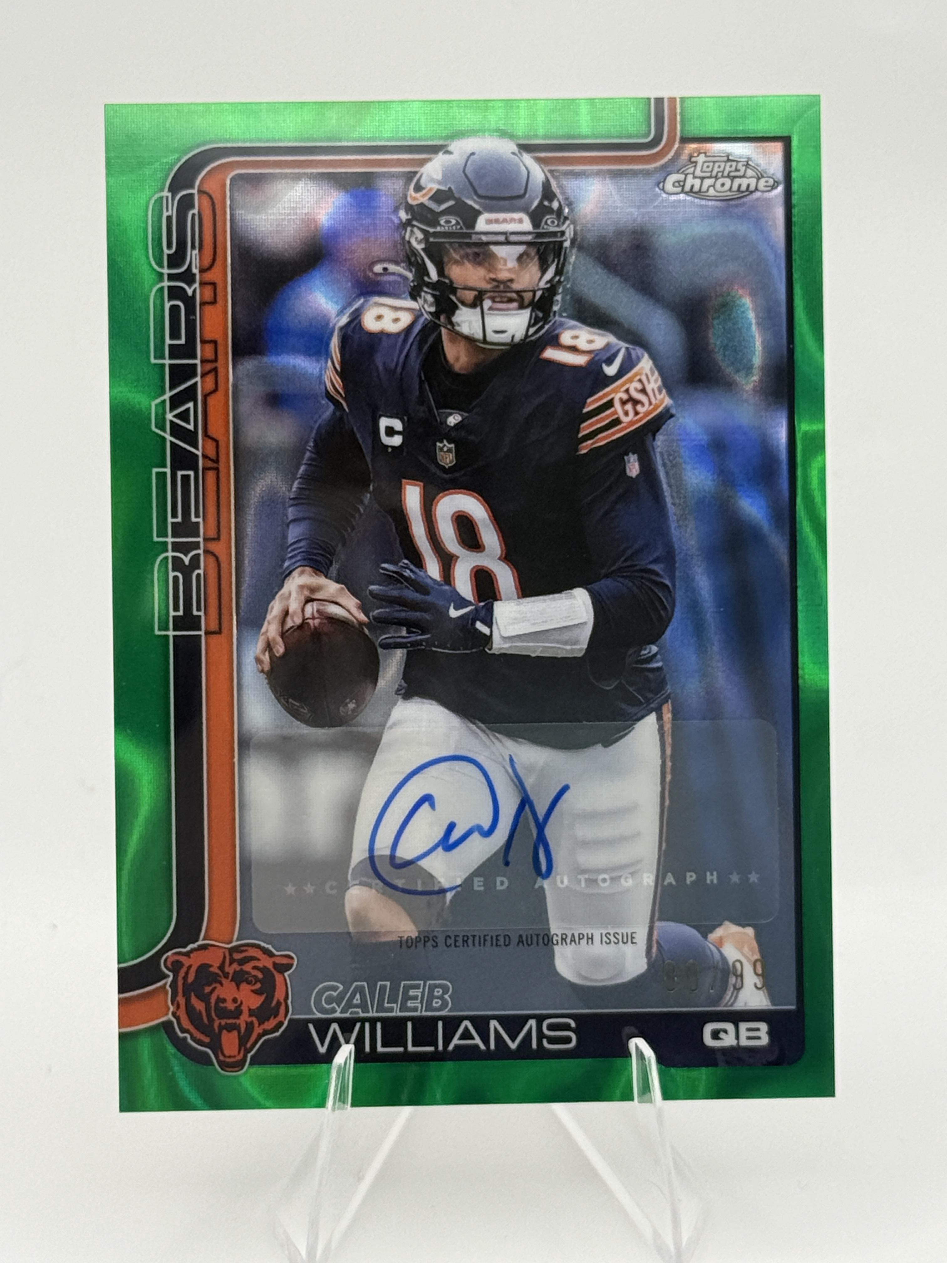2025 Topps Chrome #BA-CW Caleb Williams Chrome Auto Green Lava Refractor #/99