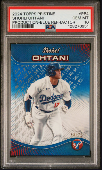 2024 Topps Pristine Pristine Production Pp4 Shohei Ohtani Blue Refractor PSA 10 /75