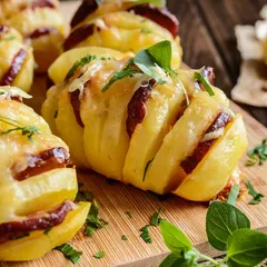 Pommes de terre hasselback au chorizo et au fromage