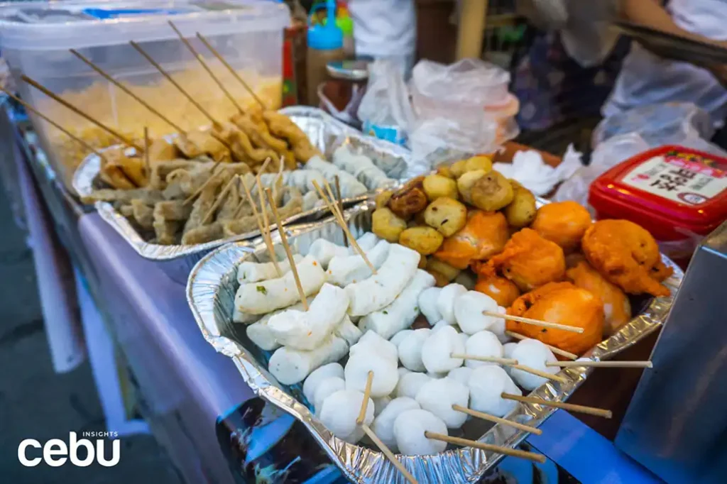 Street food on sticks at the Sunday Market