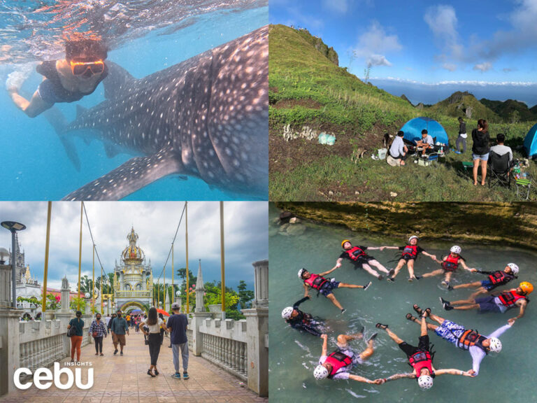 Collage of places and activities to do for a Southern Cebu itinerary