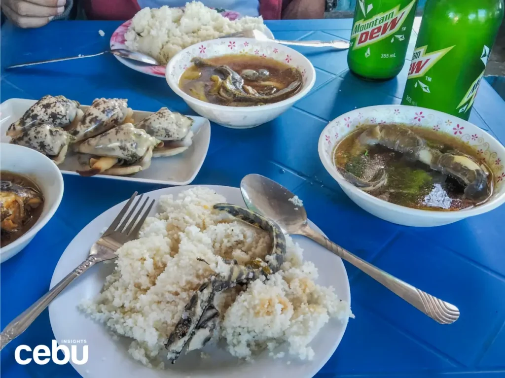 Bakasi eel served with corn rice