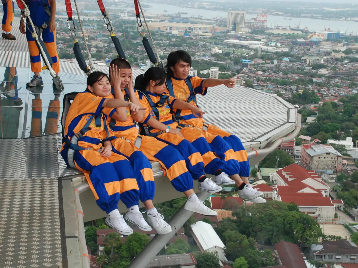 Participants at the Skywalk Extreme at the Crown Regency