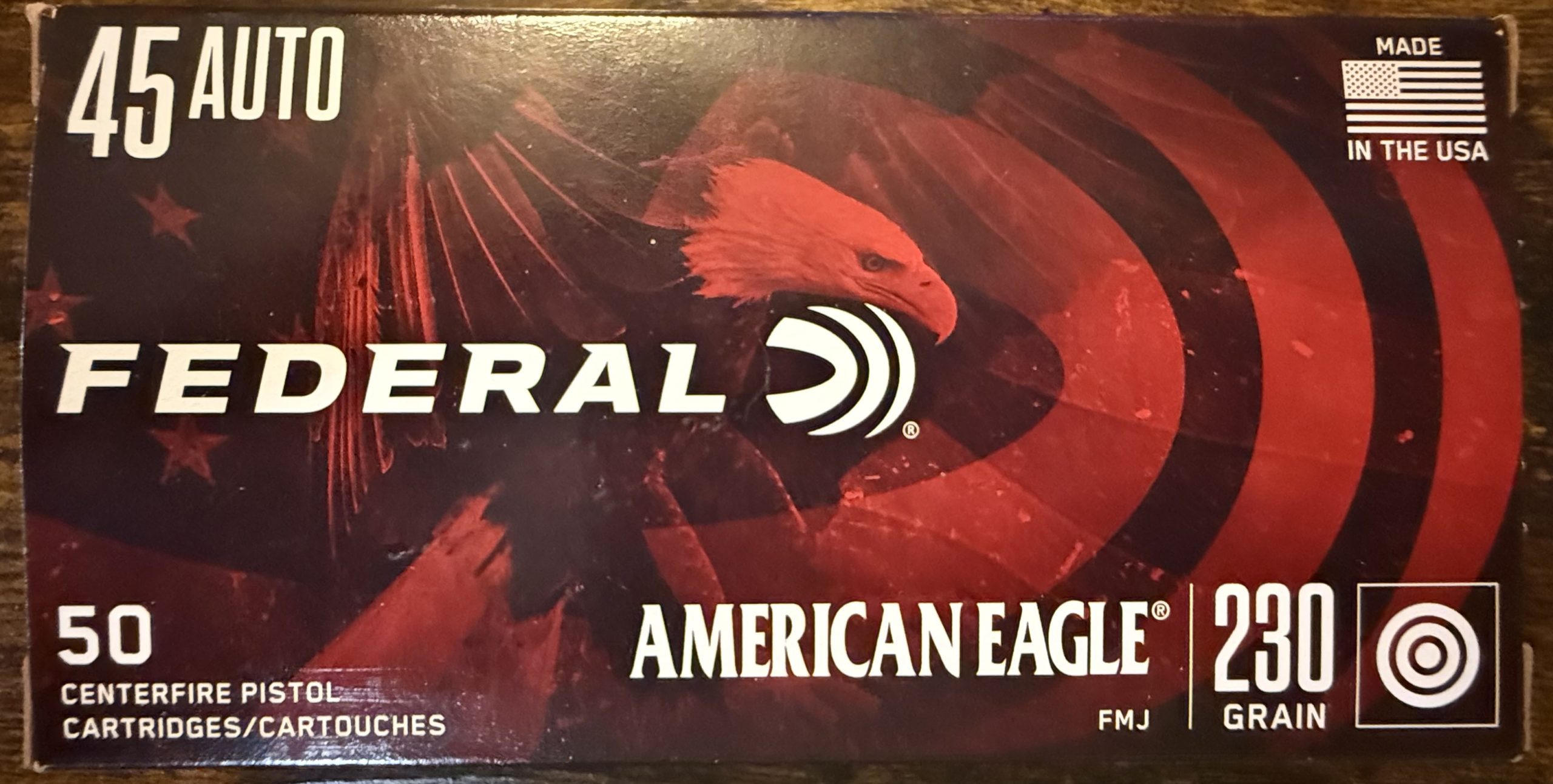 Federal American Eagle Handgun, 45 Auto, 230 Grain, Full Metal Jacket, 890 fps