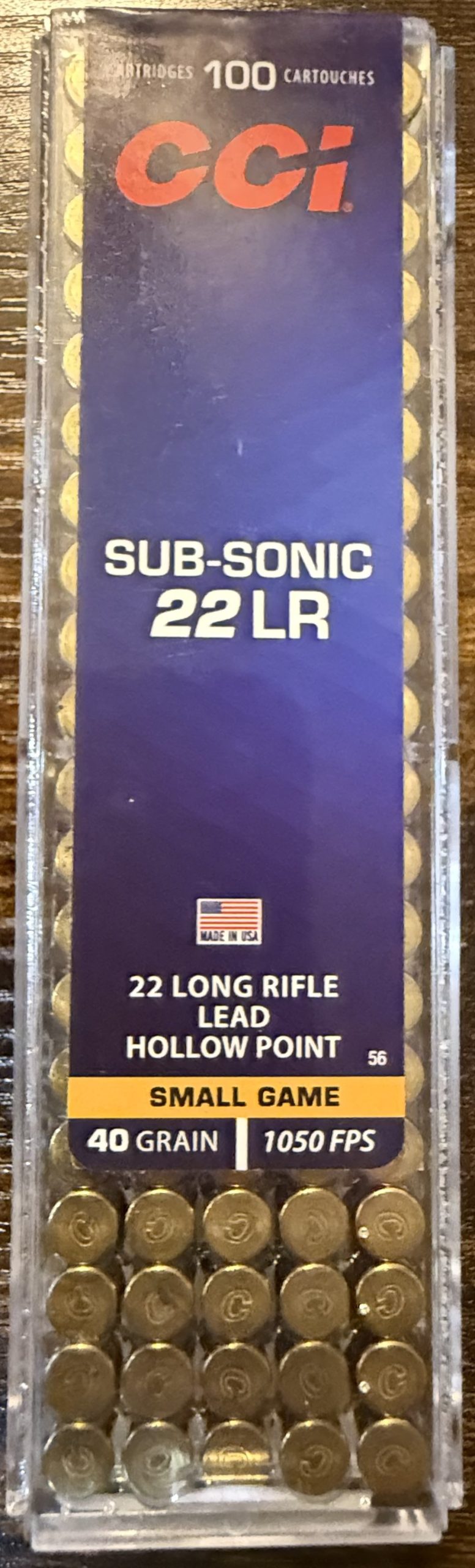CCI Sub-Sonic HP, 22 LR, 40 Grain, Lead Hollow Point, 1050 fps