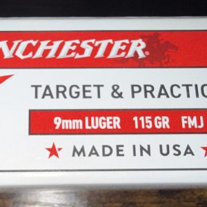 Winchester 9mm Luger 115 Grain FMJ Centerfire Handgun Ammo - 100 Rounds