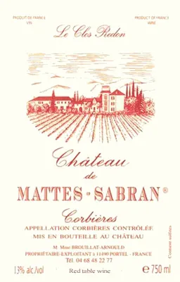 Chateau de Mattes Sabran Le Clos Redon Syrah
