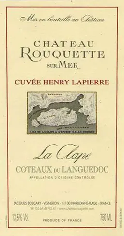Chateau Rouquette La Clape sur Mer Cuvee Henry Lapierre