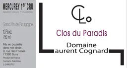 Laurent Cognard Mercurey Blanc Clos du Paradis Premier Cru