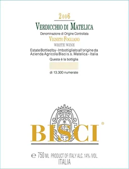 Bisci Verdicchio di Matelica Vigneto Fogliano