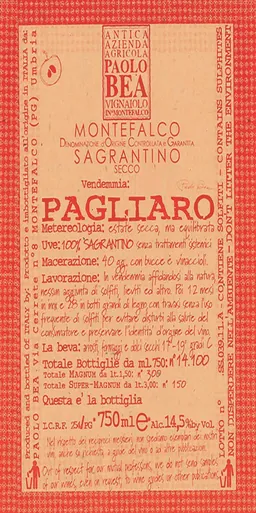 Paolo Bea Sagrantino di Montefalco Pagliaro