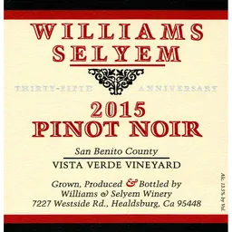 Williams Selyem Winery Vista Verde Vineyard Pinot Noir