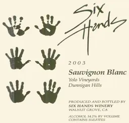 Six Hands Winery Yolo Vineyards Sauvignon Blanc