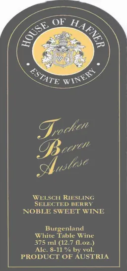 Hafner Koscher Weine T.B.A. Trockenbeerenauslese Essencia Scheurebe
