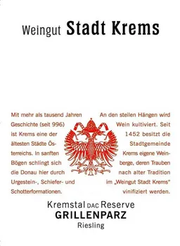 Stadt Krems Grillenparz Reserve Erste OTW Lage Riesling
