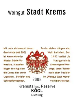 Stadt Krems Kogl Erste OTW Lage Reserve Riesling