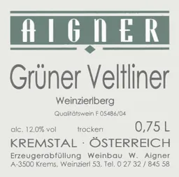 Weingut Aigner Kremser Weinzierlberg Gruner Veltliner