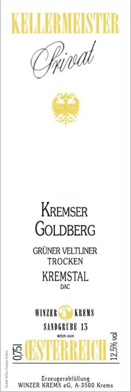 Kremser Goldberg Kellermeister Privat Gruner Veltliner Trocken