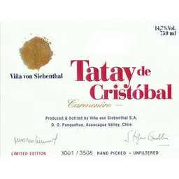 Vina von Siebenthal Tatay de Cristobal Carmenere