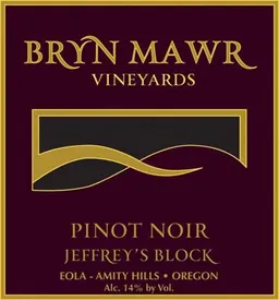 Bryn Mawr Vineyards Jeffrey's Block Pinot Noir