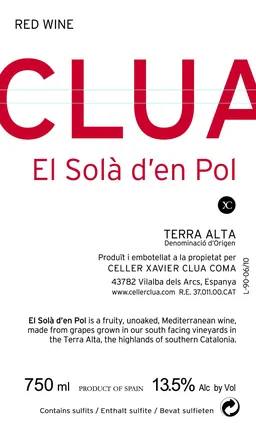 Celler Xavier Clua Terra Alta El Sola d'en Pol Negre