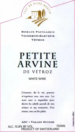 Cave Du Vieux-Moulin Petite Arvine de Vetroz