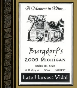 Burgdorf's Winery Late Harvest Vidal