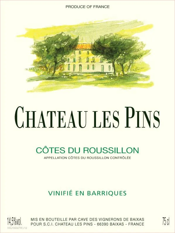 Cotes du Roussillon Chateau Les Pins Blanc Bottle